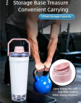 591ml Leak-Proof Insulated Stainless Steel Water Bottle. The Base Features a Small Storage Compartment. It is BPA-Free and is Suitable for Carrying Coffee, Essential Medicines, Keys... (White)