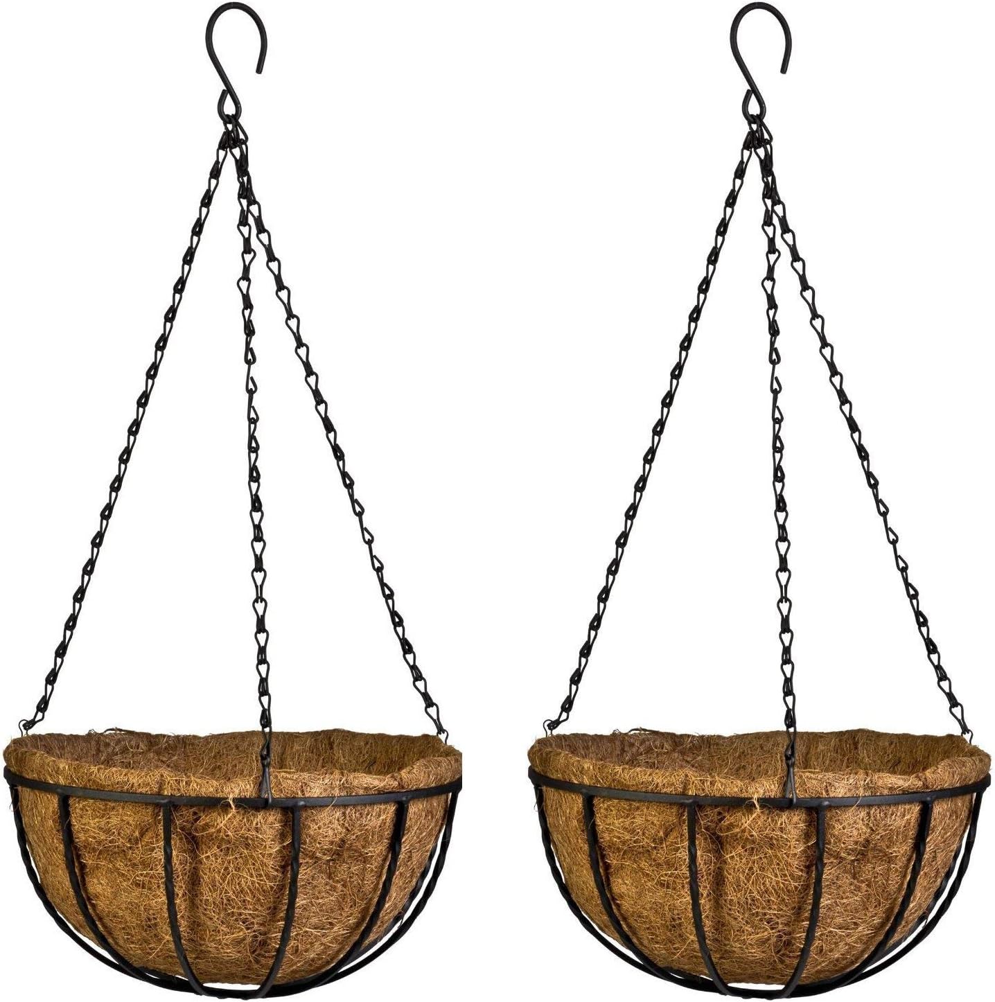 Kingbuy 8 Inch Iron Hanging Planter Basket with Coconut Liner Wire Plant Holder Flower Pot Hanger Garden Decoration for Indoor Outdoor