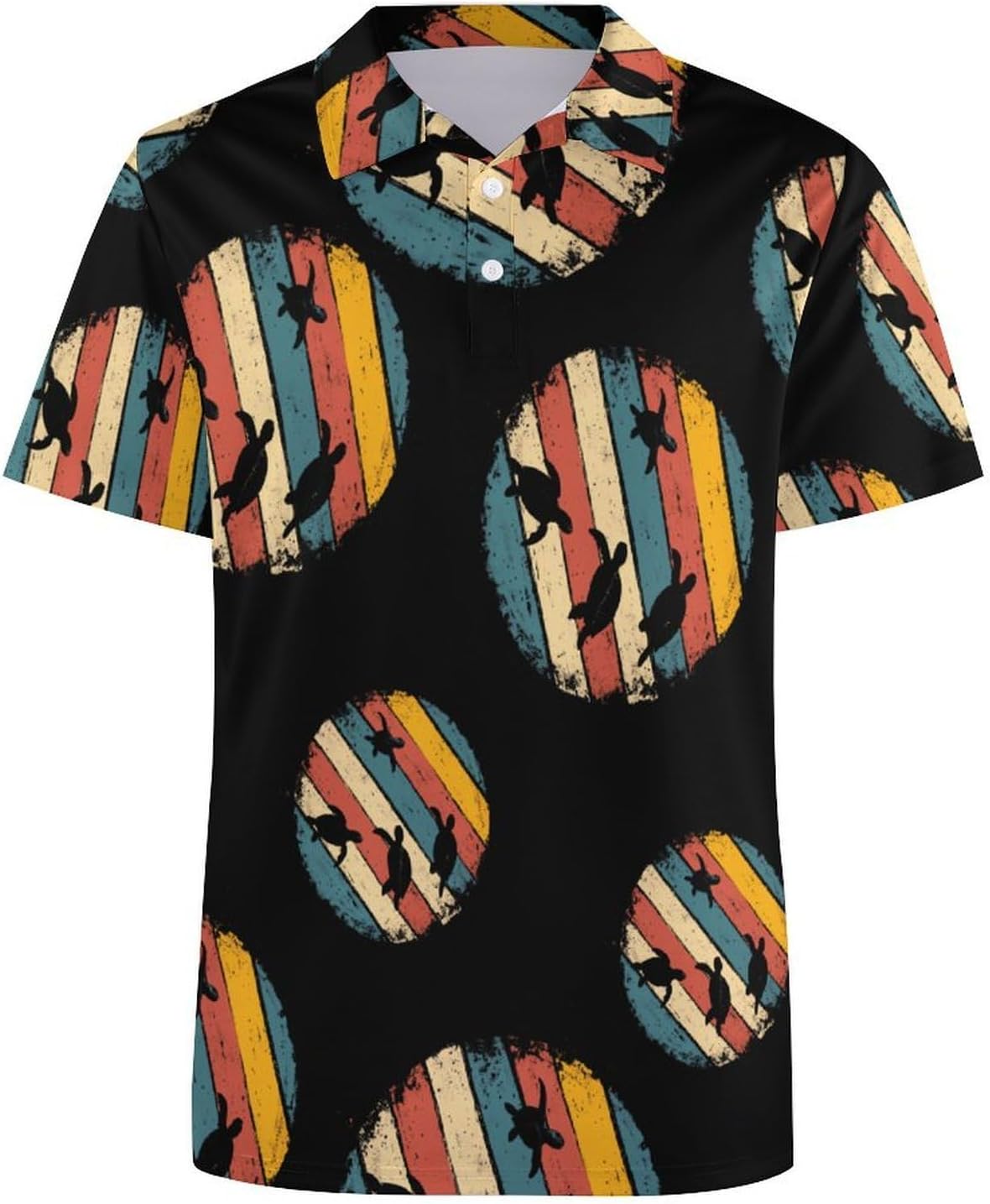 Funny Vintage Sea Turtle Womens Golf Polo Shirts Summer Short Sleeve Collared 3 Buttons T Shirt Activewear Tops