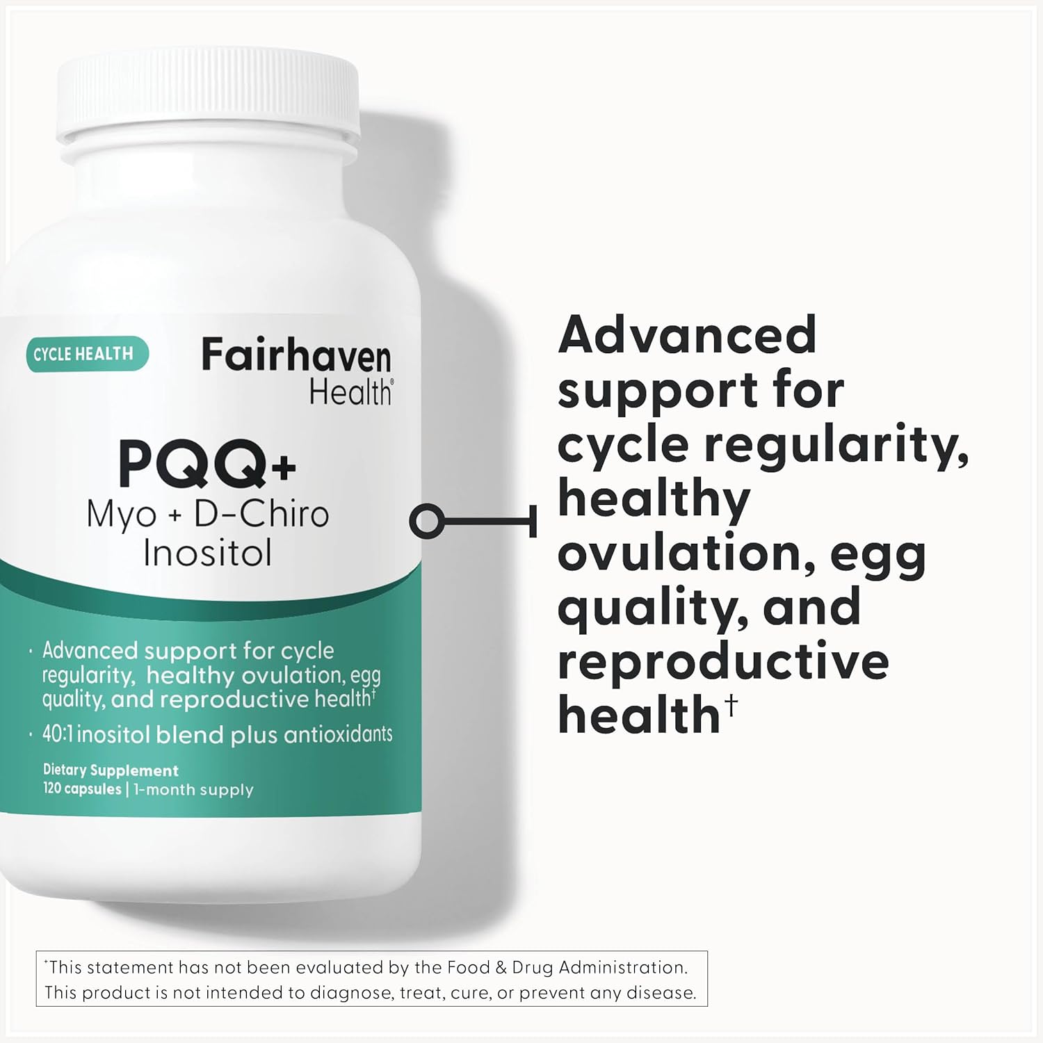 Fairhaven Health PQQ Plus Myo-inositol D-Chiro Inositol Supplement | PQQ Supplement to Support Cycle Regularity, Healthy Ovulation, Egg Quality, Women’s Reproductive Health | Non-GMO | 120 Capsules