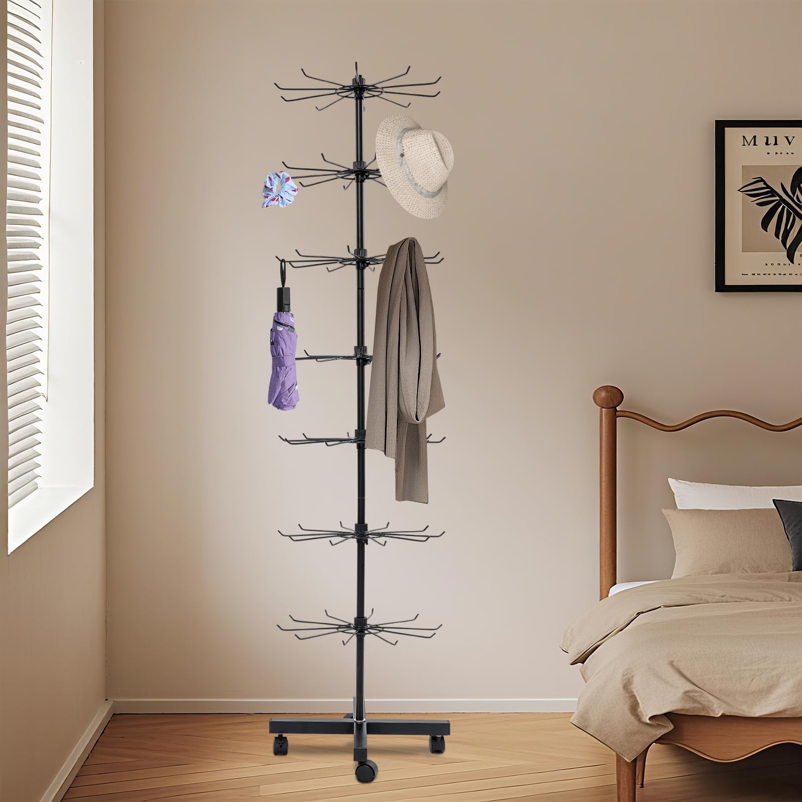 Jewelry Display Shelves stojak na biżuterię, metalowy organizer, 7 poziomów, 70 haczyków, kolor czarny, obracany o 360°, regulowany stojak sprzedażowy, stojak na wystawę, stojak na wystawę, 40 x 160