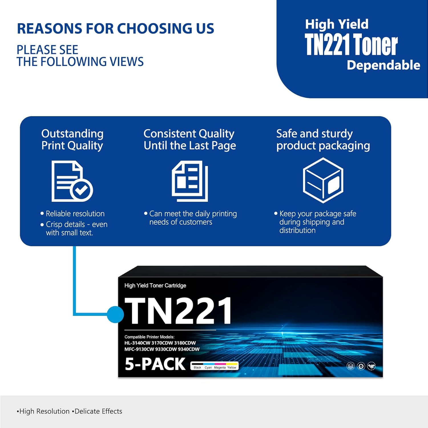 TN221 Toner Cartridge High Capacity 5-Color: TN221BK TN221C TN221M TN221Y Replacement for Brother TN-221 Black Cyan Magenta Yellow use for MFC-9130CW 9330CDW 9340CDW HL-3140CW 3170CDW 3180CDW Printer - Image 5