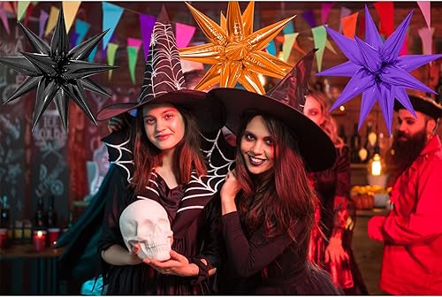 Vista 11 de ZAKVOOR 60 globos con forma de estrella, 12 puntas de aluminio, decoración de fiesta, globos para Navidad, Año Nuevo, graduación, cumpleaños (dorado)