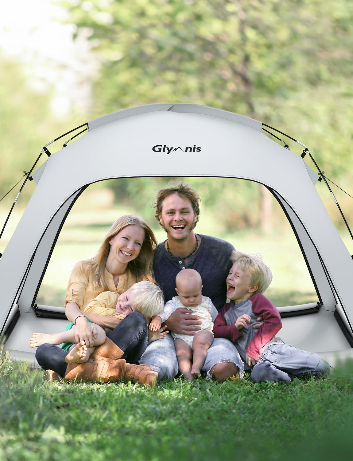Glymnis Tenda da Spiaggia Grande Adatta a 3-4 Persone, Tenda da Spiaggia Portatile con Cerniera, Leggera Tenda Sole Spiaggia con Dimensioni di 220 x 180 x 125 cm, Facile da Montare, UPF 50+