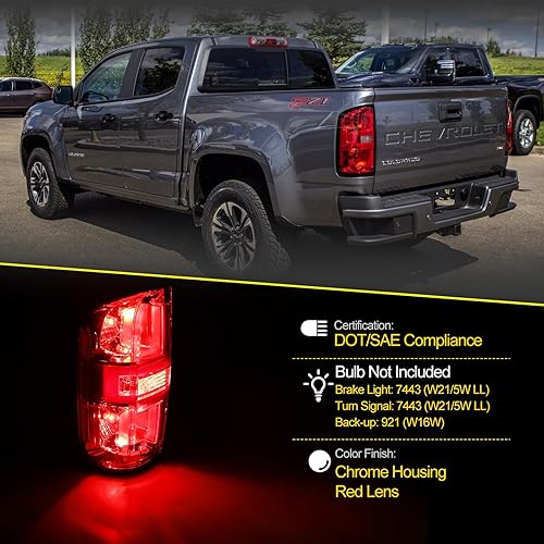 Miniatura 6 de AUTOWIKI Luz trasera para Chevy Colorado 2015-2022, lente roja, luces traseras estilo OEM, repuesto para 15-22, Colorado, 1 par