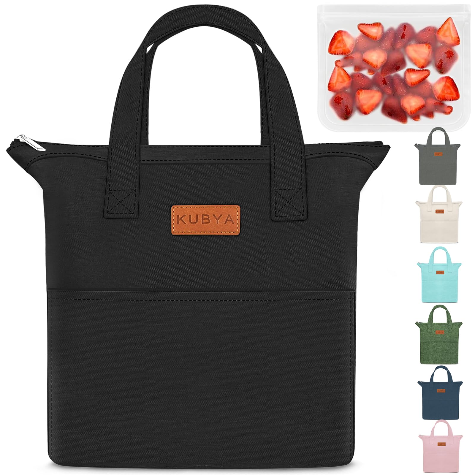 KUBYA Lunch Box for Women, Lunch Bag for Women Men Adult Simple Lunchbox Reusable Lunchbag Insulated Lunch Boxes Large Capacity Cute Lunch Tote Bag, with Food Storage Bags for Work, Office or Picnic
