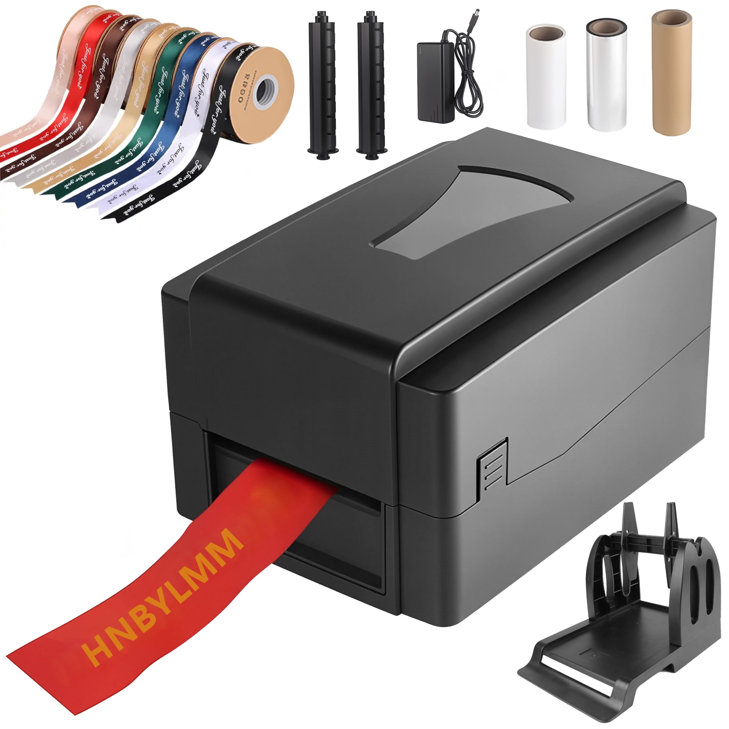 Drukarka etykiet do satynowej wstążki, dekoracyjne wstążki do pakowania prezentów, prędkość 127 mm/s, obsługa USB i Bluetooth, ponad 50 języków, uchwyt na szpulę w zestawie