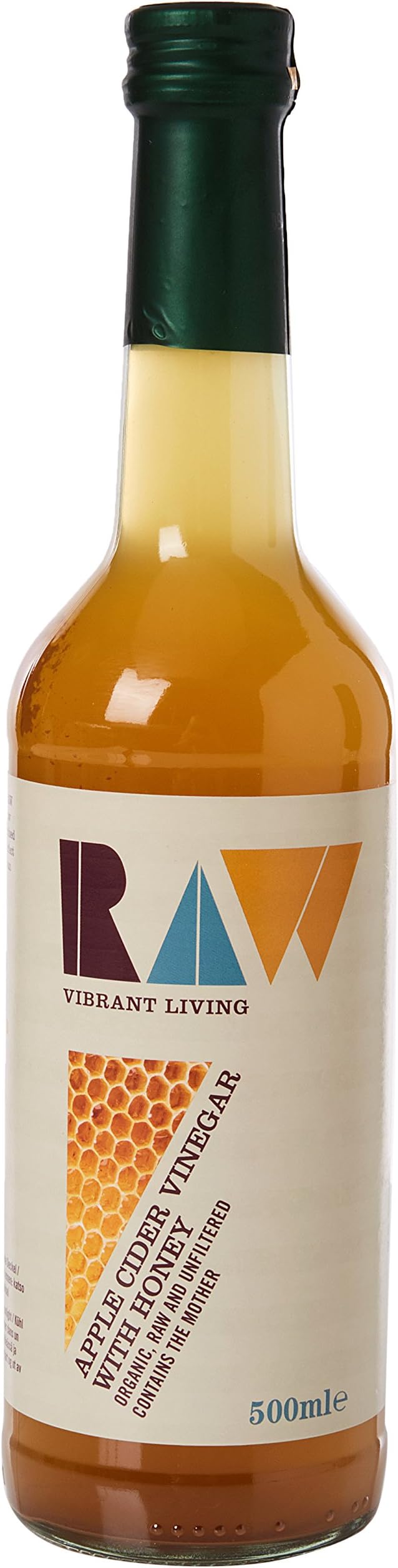 Raw Vibrant Living Organic Apple Cider Vinegar With Honey Unfiltered with the Mother 500 ml (Pack of 6)