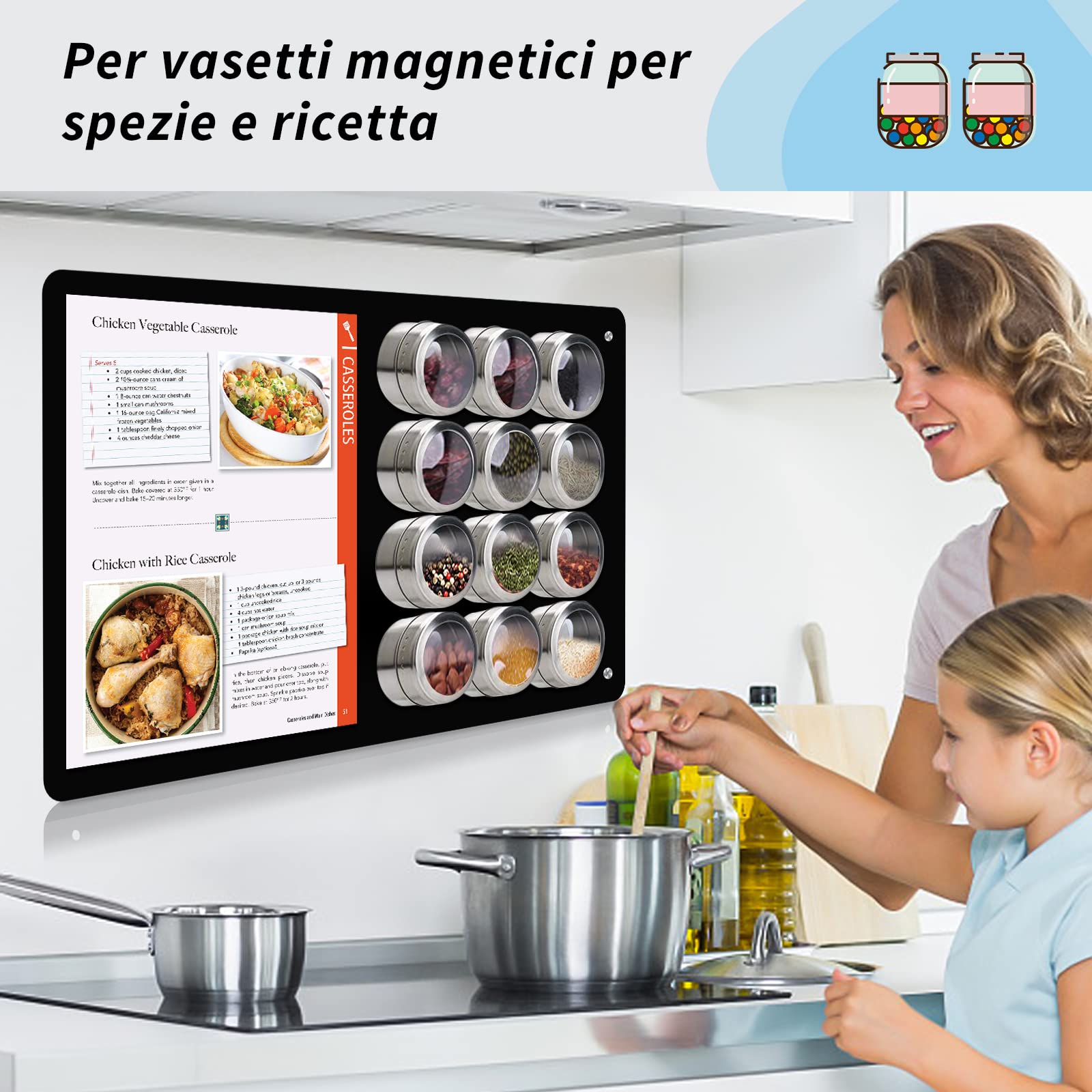2 Pack 43.5 x 30 cm Nero Metallo Lavagna Magnetica da Parete per Calamite - Scrivibile e Cancellabile, per visualizzare magnetiche barattoli di spezie, appunti, foto, adatta a cucina, frigo, muro