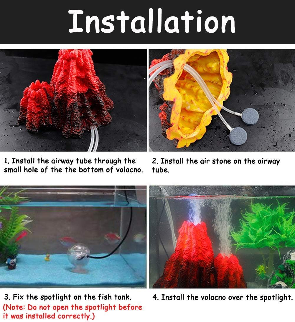 S-Lifeeling Tank Decoration Volcano Ornament Lava Explosion Look Aquarium Decorations with Multi-Color LED Spotlight for Fish Tank (M)