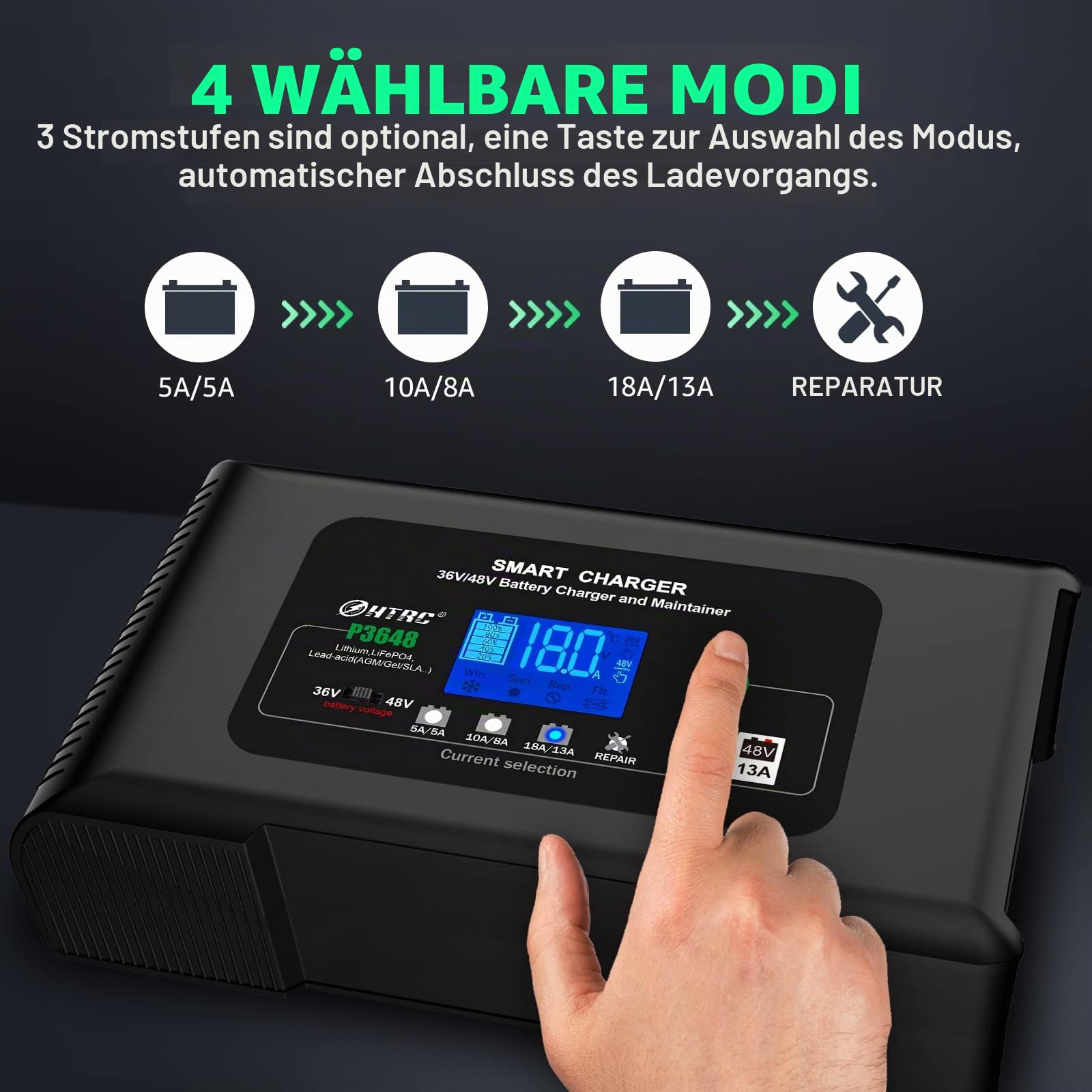 Haisito P3648 Ladegerät Autobatterie 36V 18A/48V 13A, Intelligent Schnell Batterieladegerät KFZ, Erhaltungsladegerät Desulfator für Lithium LiFePO4 Bleisäure AGM Auto Motorrad Golfwagen EZGO TXT