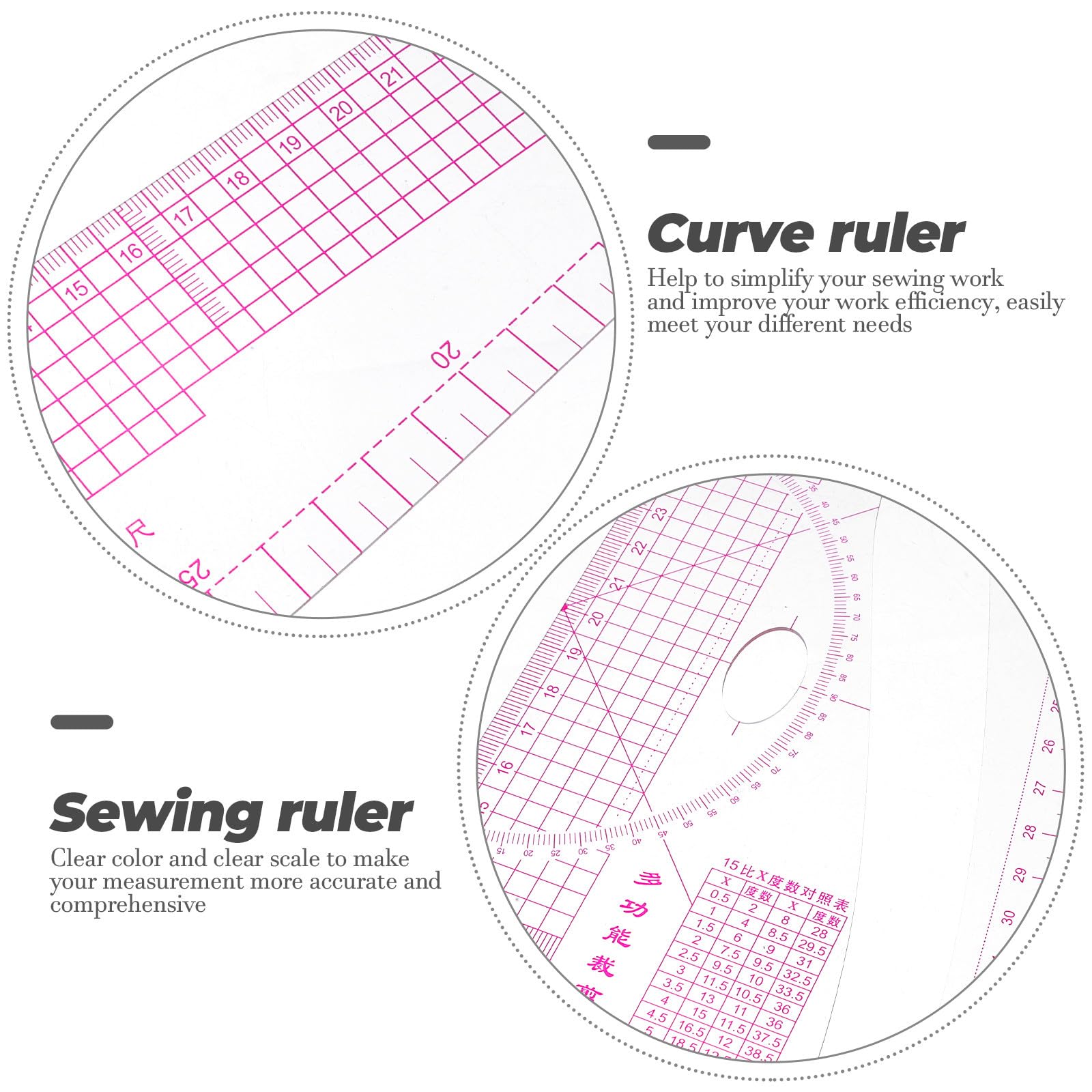 Baluue Set da Cucito Professionale in Plastica Trasparente Righello per Curve Francesi su per Sartoria e Modellismo Strumenti per Cucire per e Principianti Misurazione Precisa per e