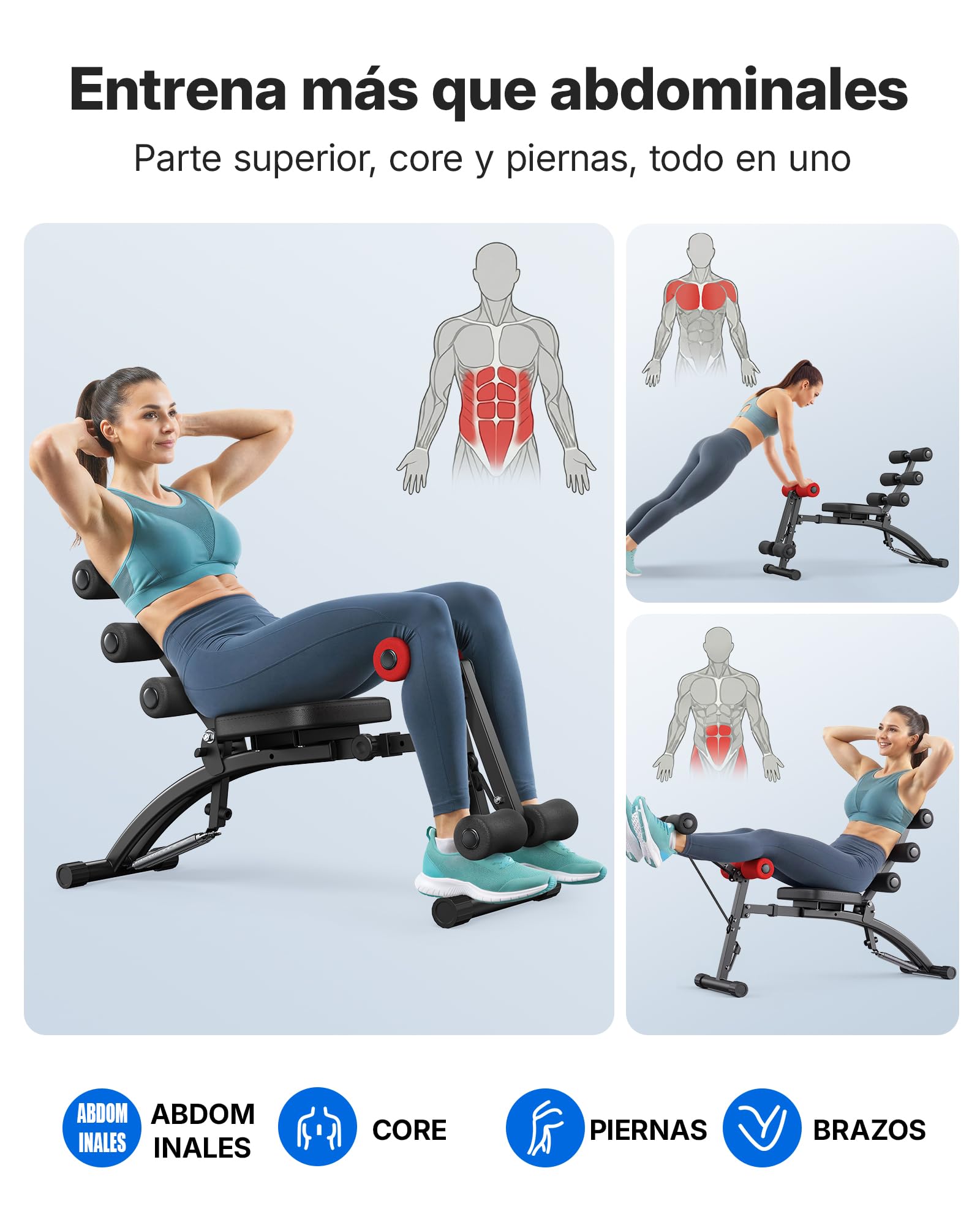 MERACH Máquina de Abdominales, Banco de Abdominales Ajustable para Gimnasio en Casa para Cintura Abdomen Caderas Piernas, Máx 136KG, para Abdominales/Bicicleta Aérea/Giros/Elevaciones de Piernas