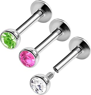3 unidades de acero Internally Threaded Lip Ring 16 Gauge 1/4 6 mm 3 mm Crystal Ball Rim Earring Monroe Piercing Jewellery Choose Colors