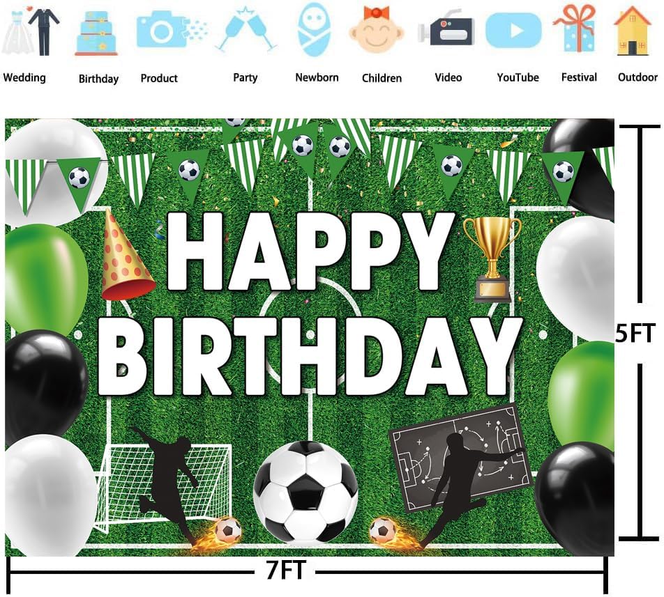 Soccer Birthday Party Backdrop Football Field Photo Background Sports Theme Birthday Decoration Banner for Boys Birthday Party Cake Table Decor Background (7x5FT(210x150cm)) - Image 6