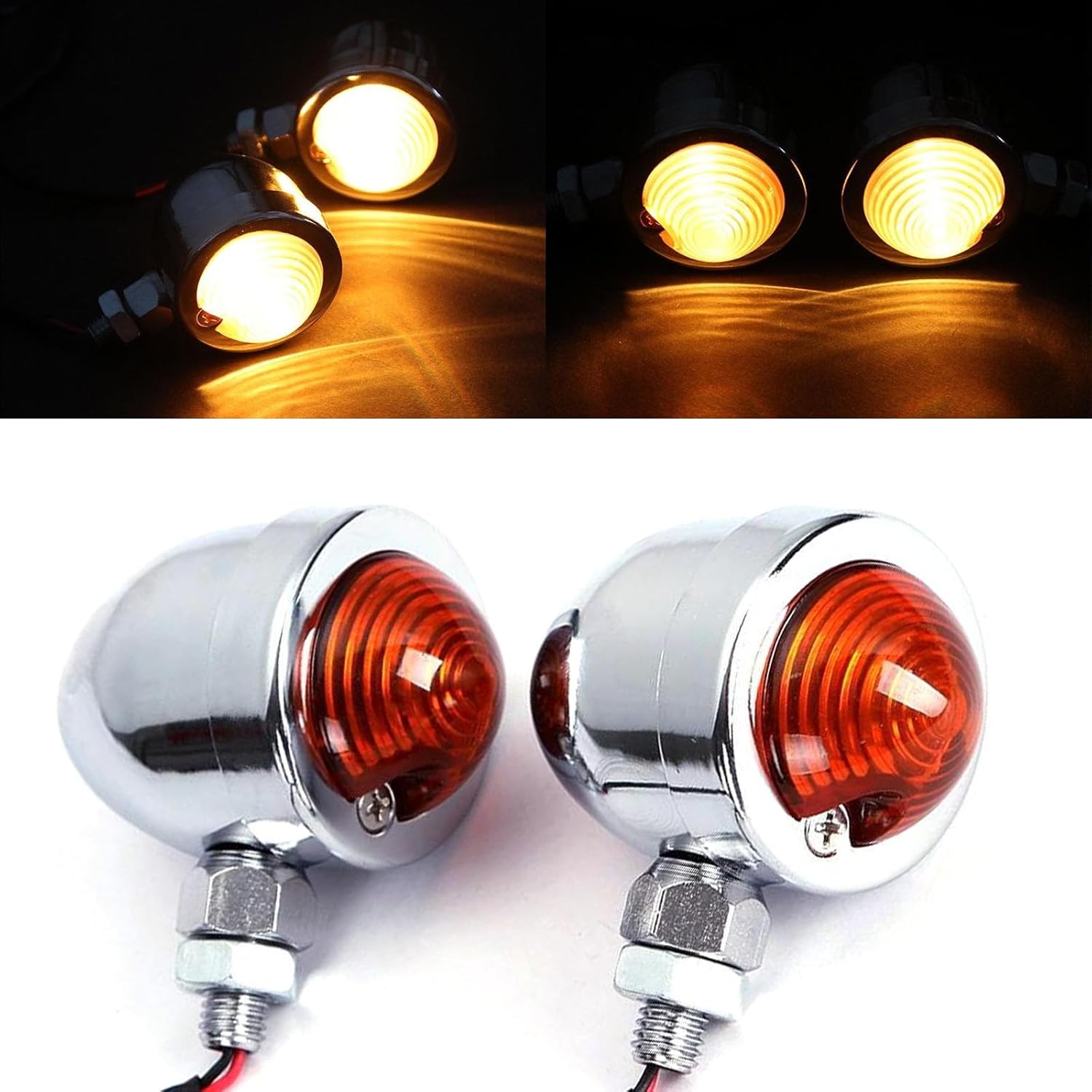 INNOGLOW Motorcycle Turn Signal Lights for Harley Kawasaki Suzuki Yamaha Custom Bike Cruiser Bobber Chrome Amber Bullet Shape 12V