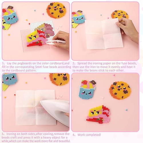 Miniatura 4 de Jacyan Kit de manualidades de 5270 piezas de dulces fusibles de 19 colores, 24 plantillas únicas, 2 tableros de clavijas, 2 pinzas, 4 papel de