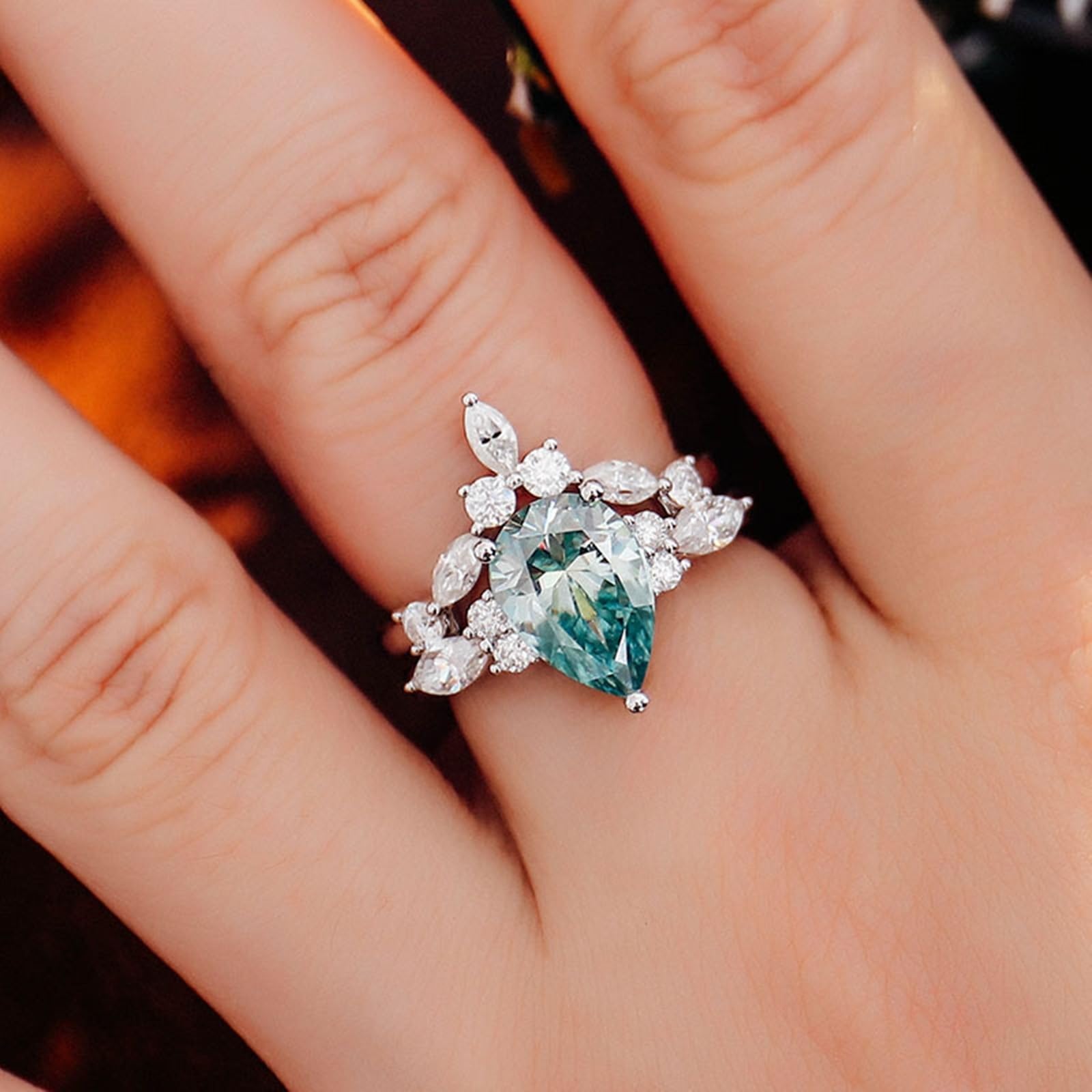 Anello da donna in oro bianco 18 carati, con incisione, set da 2 fedi nuziali, anello di fidanzamento 750 in vero oro bianco con moissanite 2 carati, misura 60 (19,1)