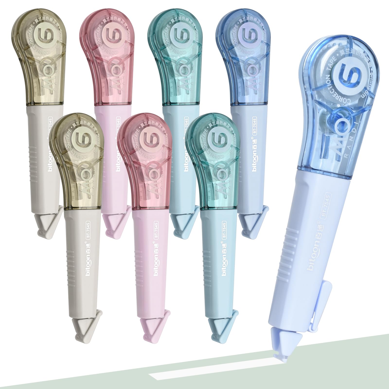 Temiary 8 Pcs Correction Tape Pens, Aesthetic Whiteout for Instant Correction, Easy to Use, Pen Shaped Applicator for Office School Supplies, 1/5 Inch x 236 Inches (Morandi)