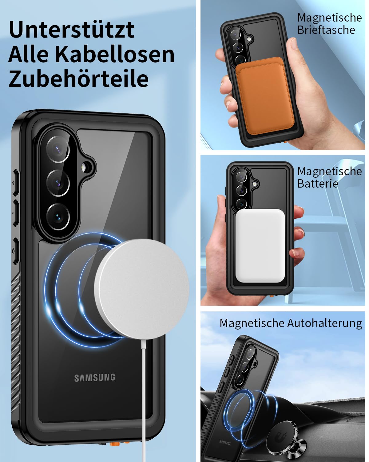 Lanhiem für Samsung Galaxy S26 Hülle, IP68 Wasserdicht Kompatibel mit Magsafe Handyhülle Samsung S26 5G 360 Grad Schutzhülle Magnetisch Stoßfest Staubdicht Sturzfest Outdoor mit Displayschutz, Schwarz