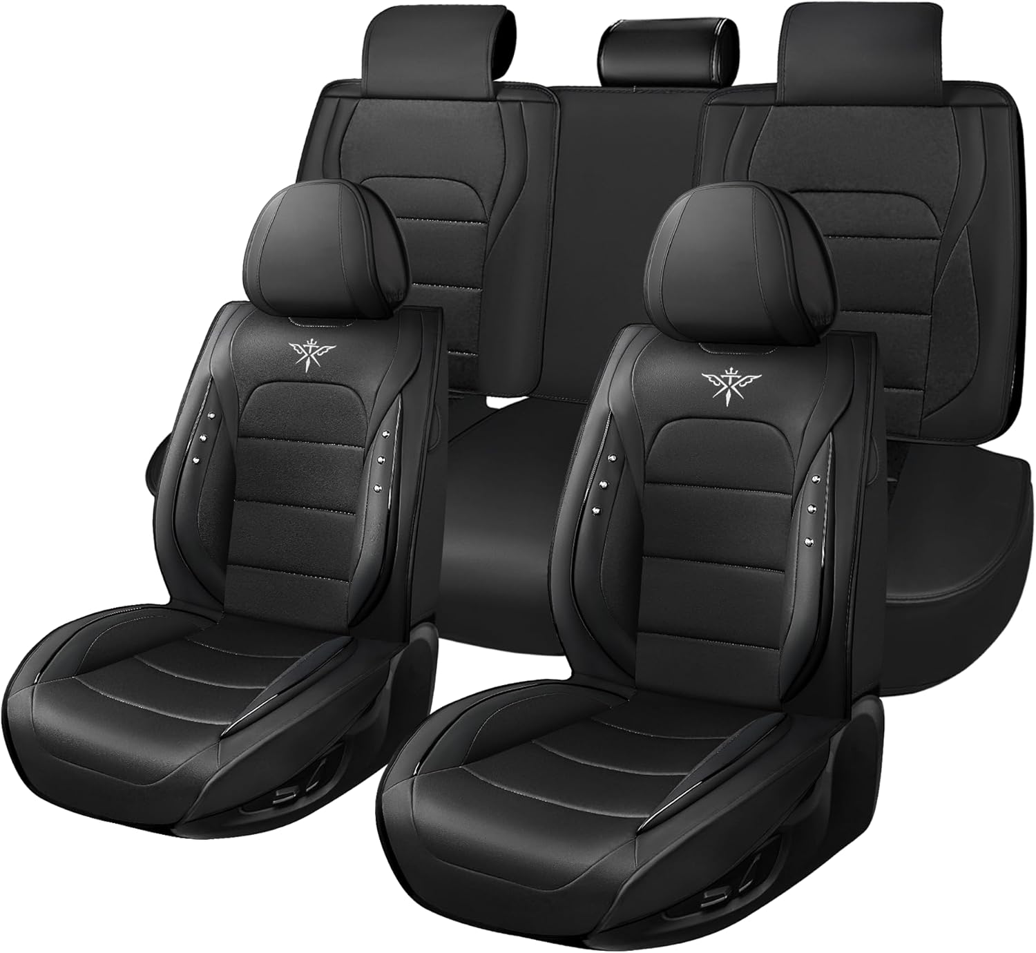 Seat Covers Full Set, Fashion Seat Cover for Chevy Silverado 2008-2025, Premium Leather Auto Seat Protector Anti-Slip Waterproof Car Seat Cushion,Trendy Style(Full Seats, Black)