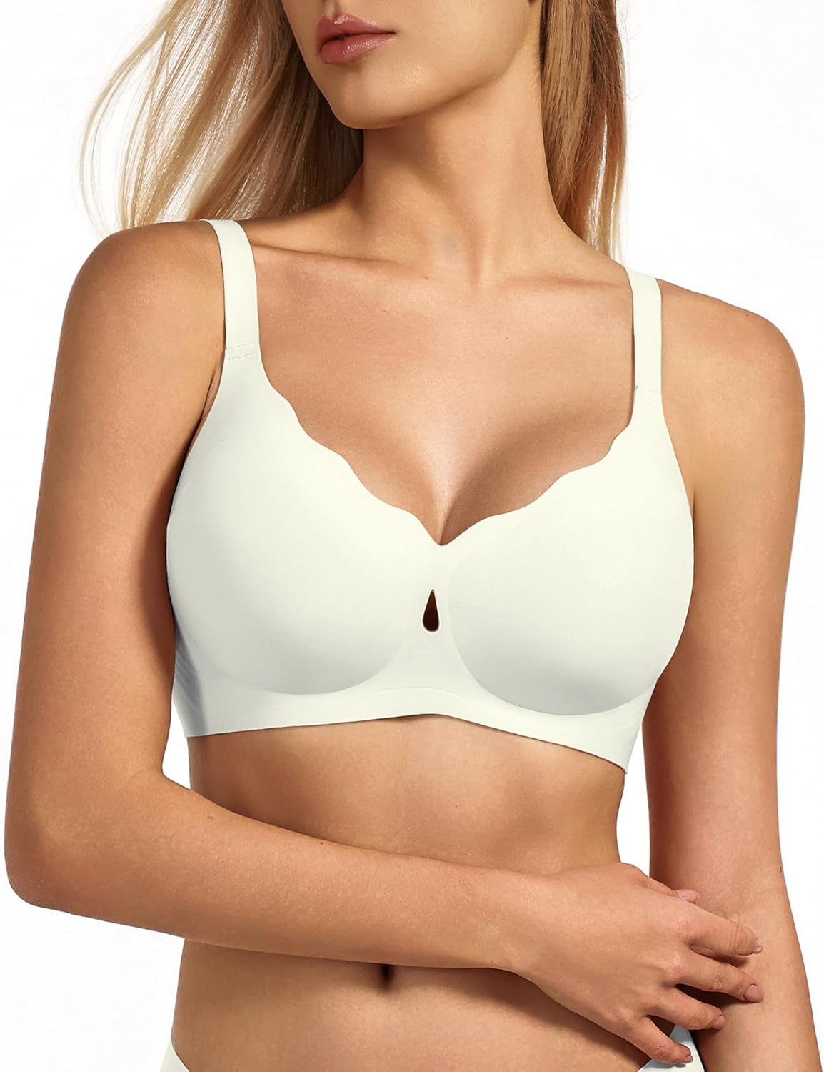 Women's Jelly Comfort No Underwire Bra - Scalloped Wireless Full Coverage with Push Up Lift, Seamless T-Shirt Bra
