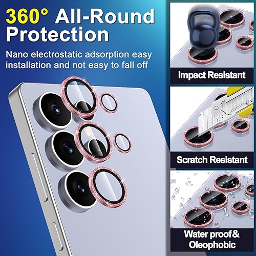 Vista 85 de para Samsung Galaxy Z Flip 7 Protector de Lente de Cámara, Cubierta de Lente de Vidrio Templado con Anillo de Metal Individual, [Fuerte Adhesión] 1