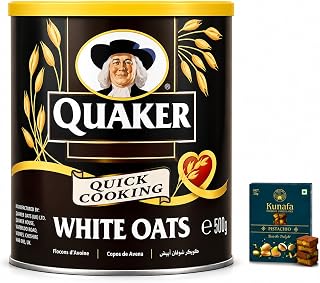Quakers Oats White Jar 500g | Get Free Kunafa Pistachio Chocolate Bar, 20g By Decadent Foods- (Imported)