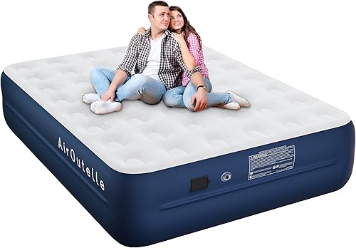 Colchón de aire con bomba de batería, bomba eléctrica USB recargable, superficie de terciopelo holandés, colchón autoinflable tamaño Queen, cama de