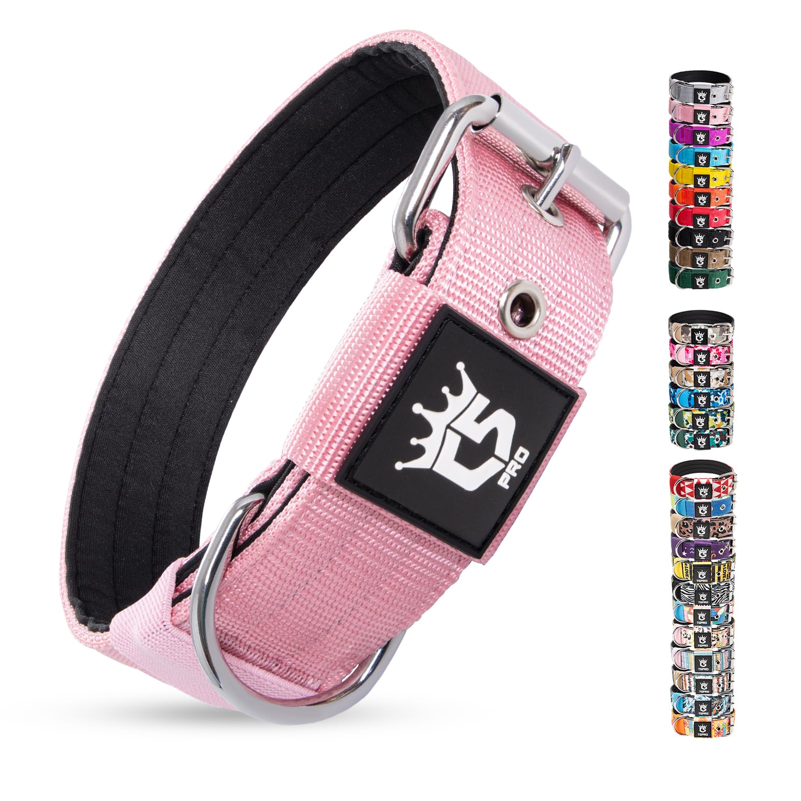 TSPRO Collar Táctico para Perros, Acolchado, Ancho 3,8 cm, Ajustable | Hebilla Metálica Robusta, Anillo D para Correas y Arneses. Paseos y Entrenamiento, perros Medianos y Grandes, 28 Colores Global Recycled Standard Global Recycled Standard Global Recycled Standard