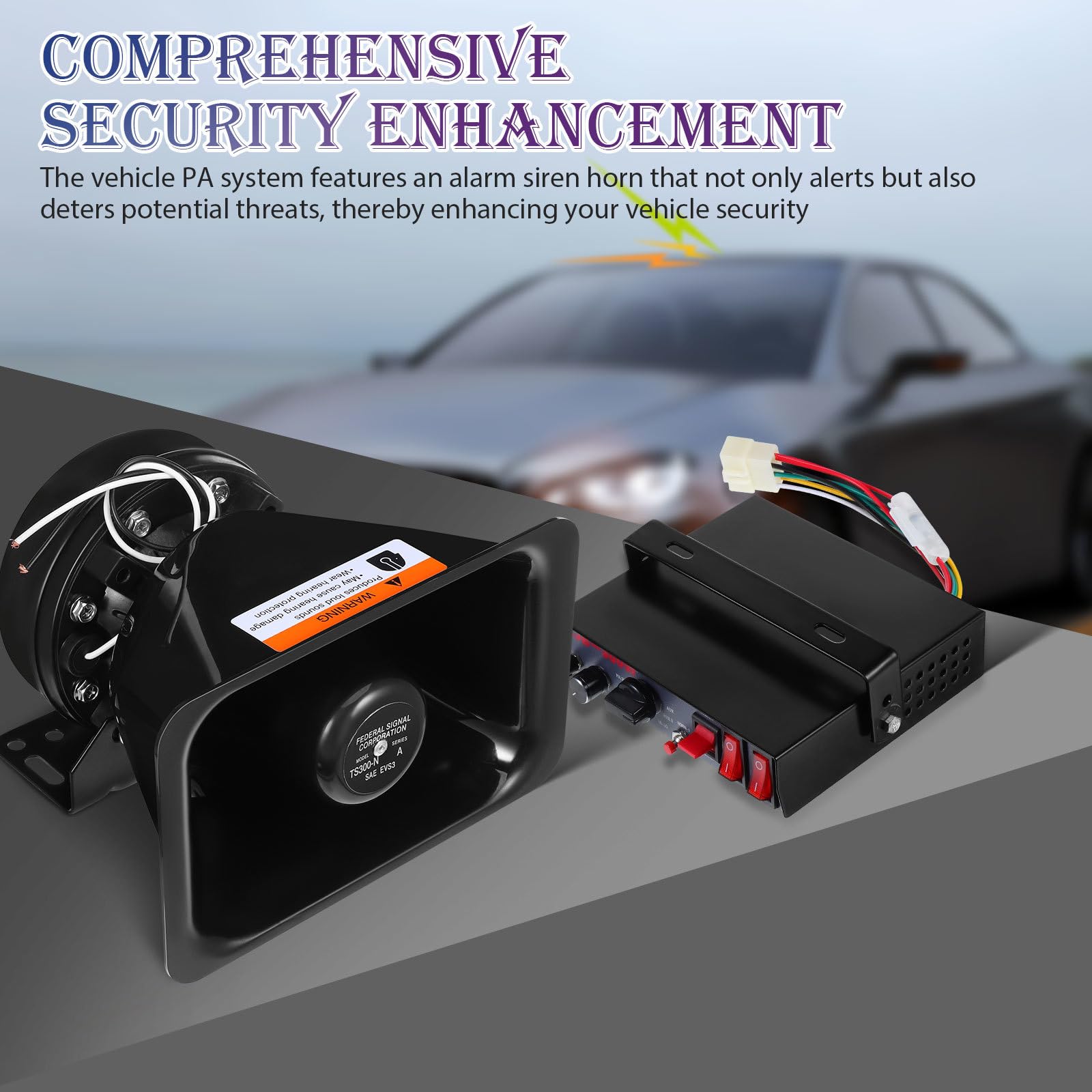 Sirena para Vehículo 300w Negra de Metal y Abs, Alarma | Sonido Claro y Potente, para Camión y Unidades de Emergencia, Uso en Carretera