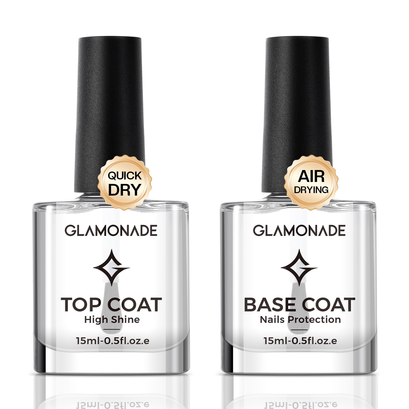 Base Top Coat Nail Polish: Clear Quick Dry Nail Polish High Shine Long Lasting Glossy Regular Nail Lacquer Air Dry Fast Base Coat for Women Gift Nail Art Manicure Salon Quality