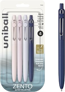 uni-ball Zento Gel Ink Rollerball Pens, 4-Pack Black 0.7mm Medium Point, Smooth Writing, Muted Japanese Barrels