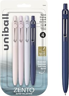 Zento Gel Ink Rollerball Pens, 4 Black Medium Point Smooth Writing Pens, Colored Japanese Pens, Muted Colors