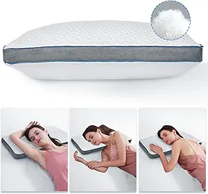 Original Adjustable Firm Pillow, Unique Bed Pillows for Sleeping,Comfort for Neck and Shoulder Pain - 750 Fill Power Down & 42D High Density Memory Foam Filling for Side,Back, Stomach Sleepers