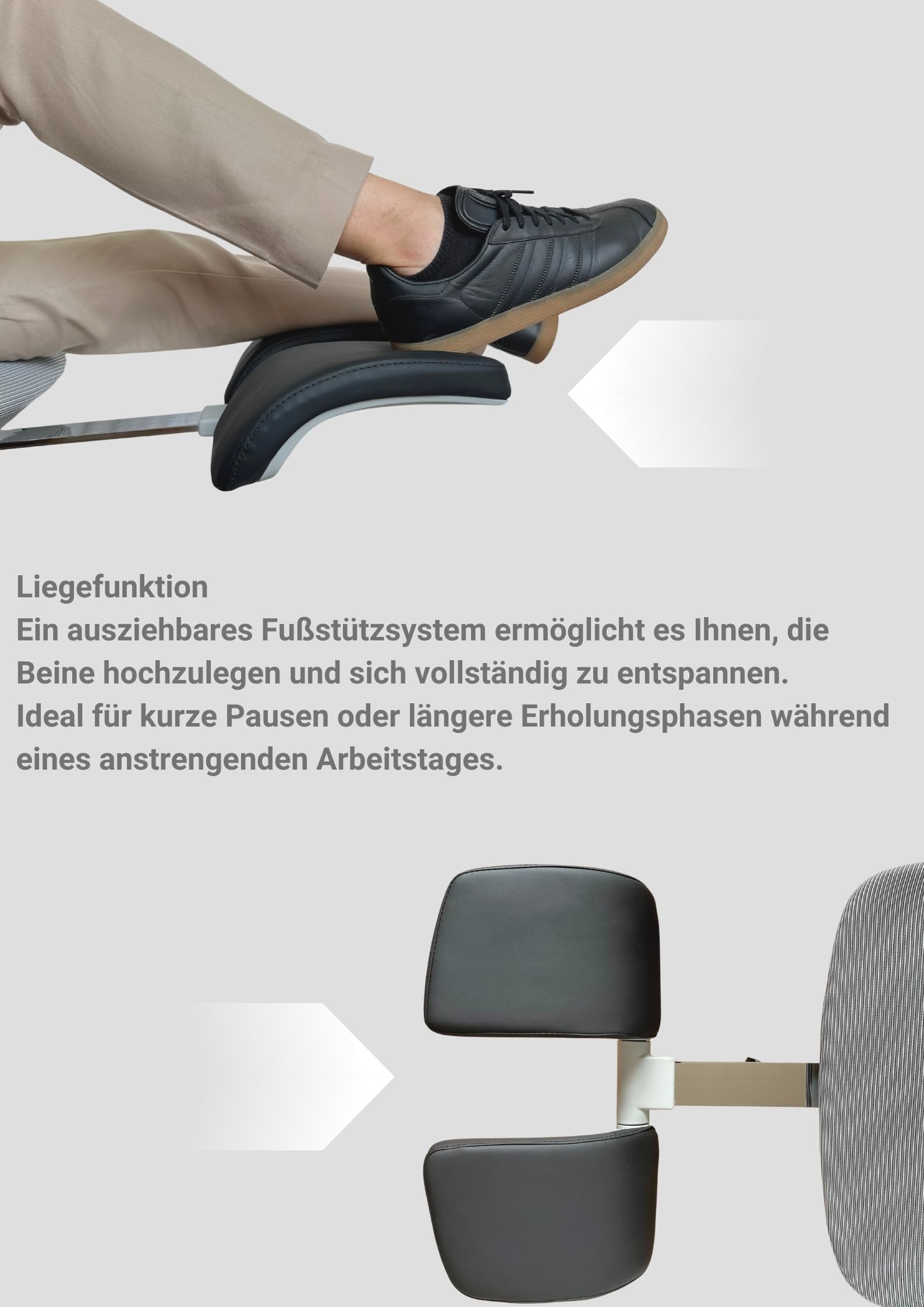 SEG Ergonomischer Bürostuhl mit Liegefunktion – Verstellbare Rückenlehne bis 135°, Höhenverstellbar, Drehstuhl mit Fußstütze, Bequemer Schreibtischstuhl für Home Office & Gaming