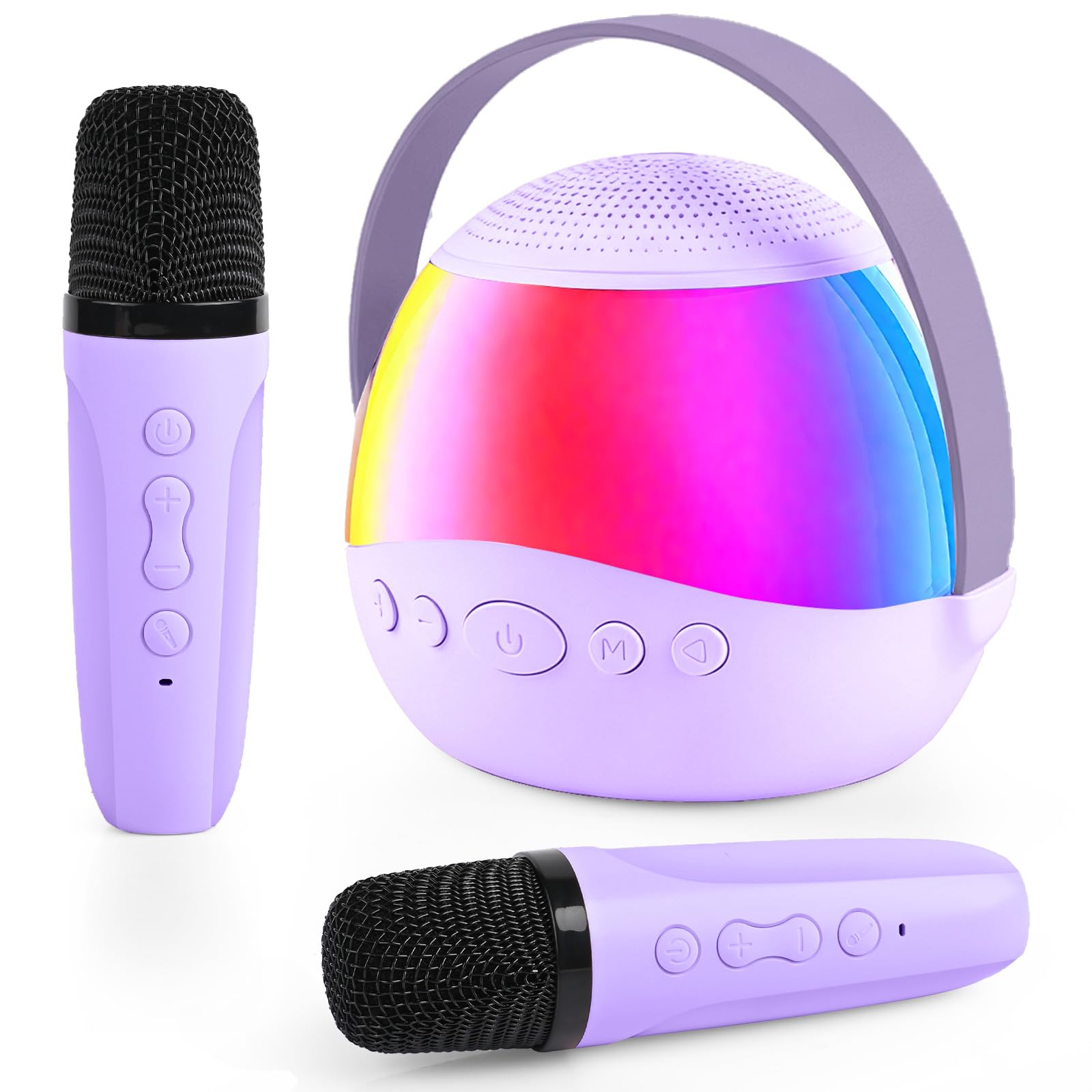 Karaoke Maschine Kinder mit 2 Karaoke Mikrofon Kinde Mini Tragbares Bluetooth Lautsprecher mit Stimme wechselnde Effekte & LED Lichteffektenfür Partei, Geschenke für Geburtstag, Weihnachten (Lila)