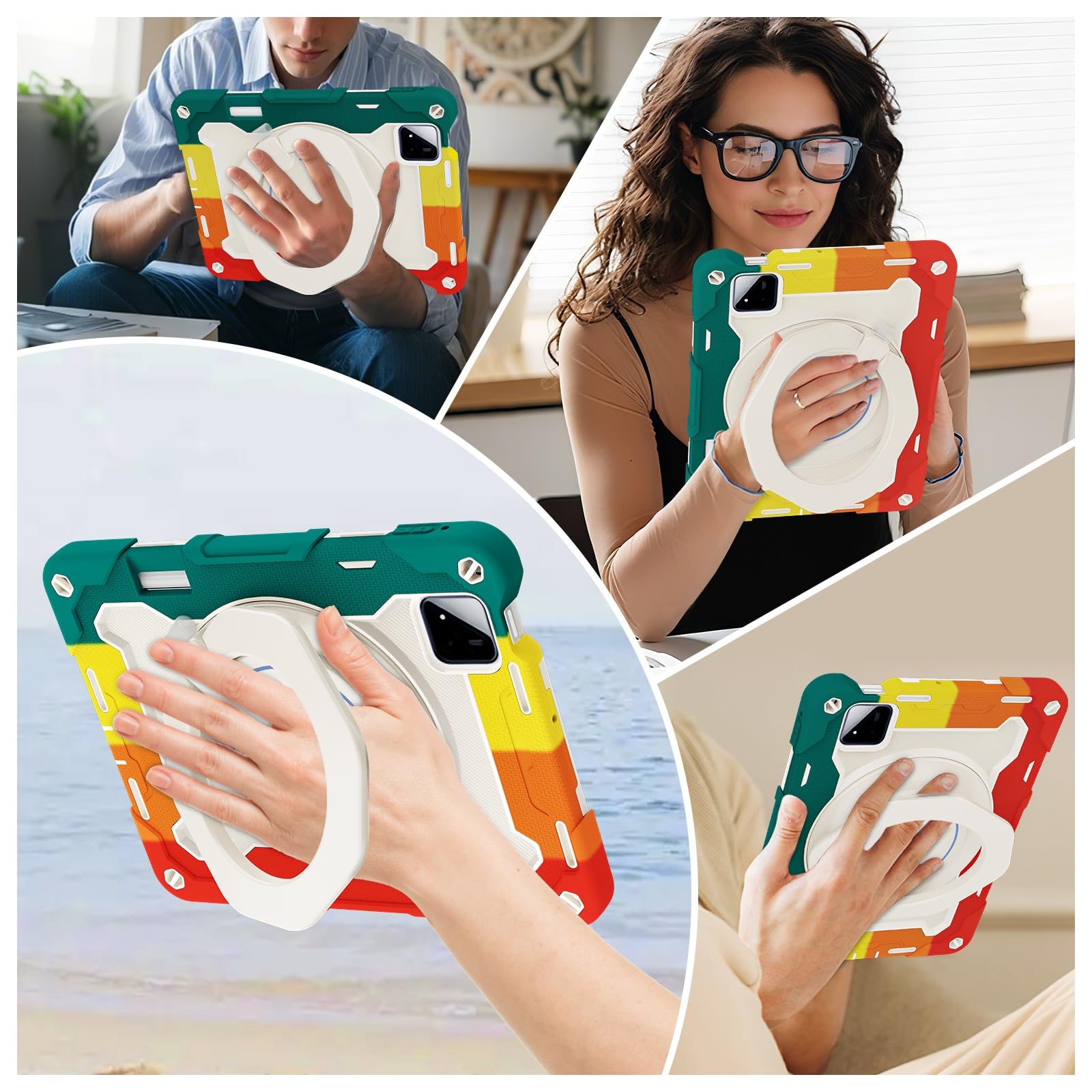 Funda protectora resistente para Xiaomi Pad 8/8 Pro de 11.2 pulgadas 2026, soporte giratorio de 360°, correa para el hombro, soporte para lápices y anillo de asa, funda a prueba de golpes
