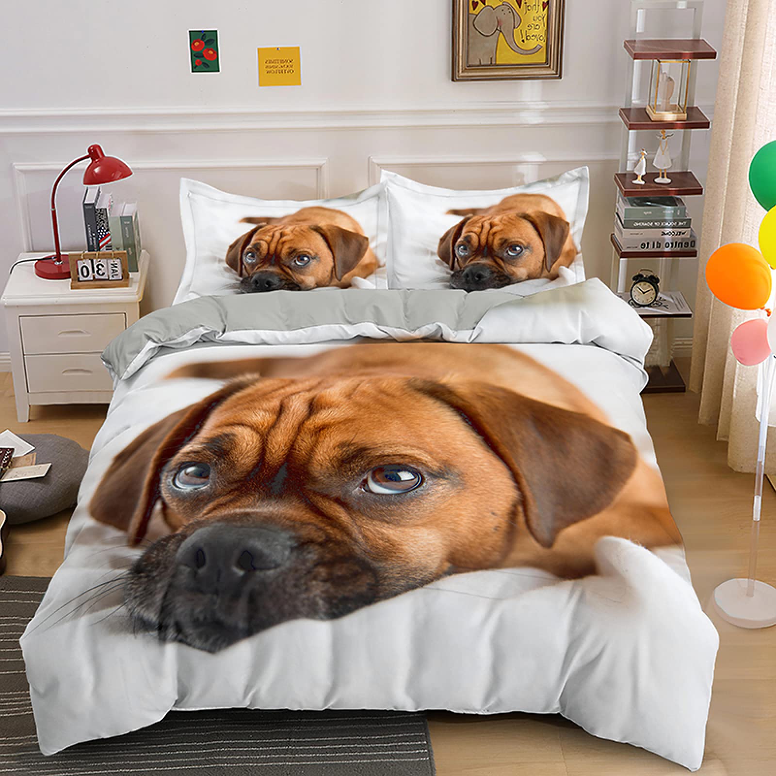 Fundas Nordicas 105 Perro TOSA JaponéS MarróN Ropa de Cama para Niños Adultos con Cremallera Suave Transpirable 110gsm Microfibra Fundas Nordicas 220x240 cm + 2 Fundas de Almohada 50x80 cm