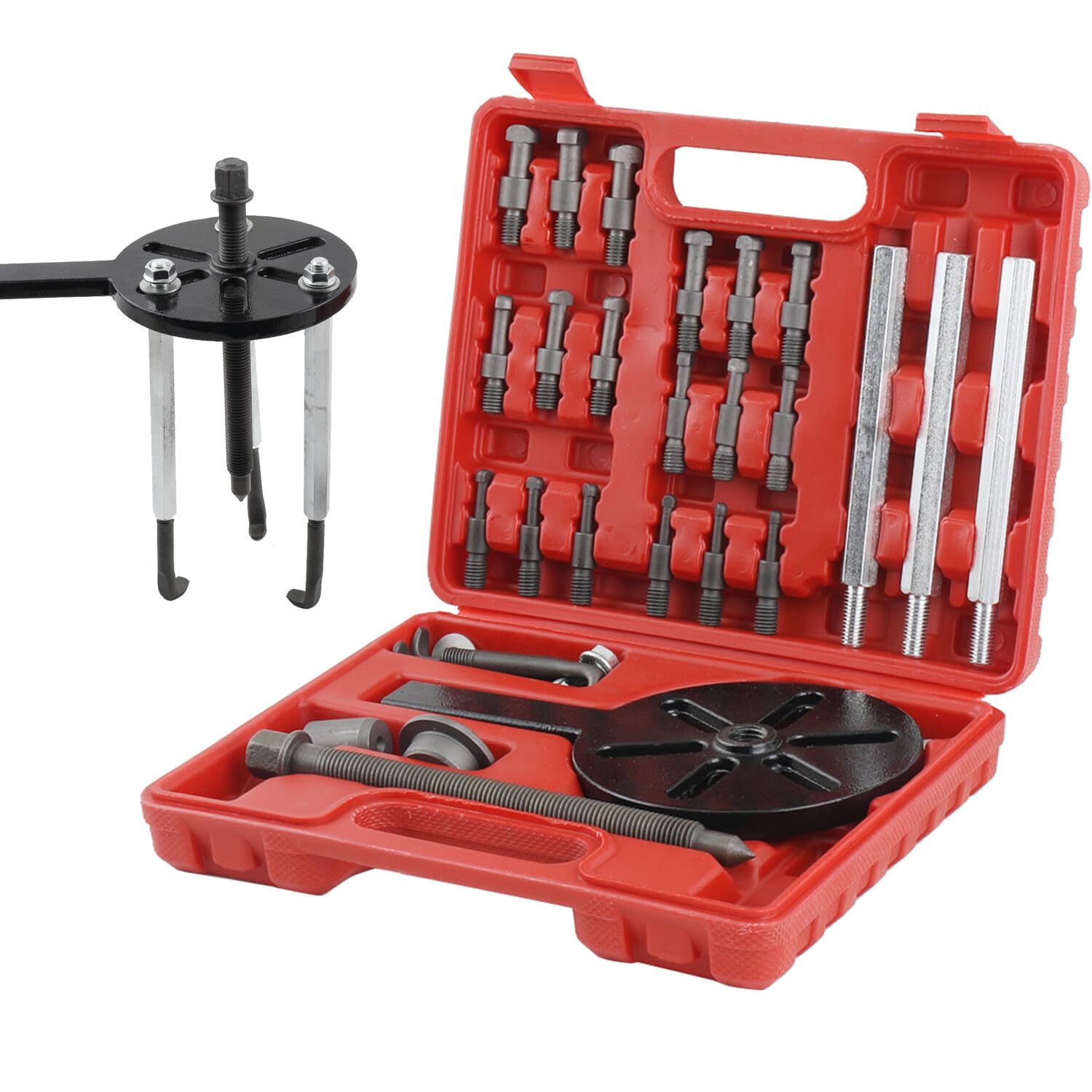 YILIKISS 21 in 1 Bearing Puller Set with Curved Hook, 3 Jaw Puller Disassembly Inner Hole Removal Tool, Automotive Bearing Pullers Kit with Storage Box, Heavy Duty Bearing Splitter Hole Extractor