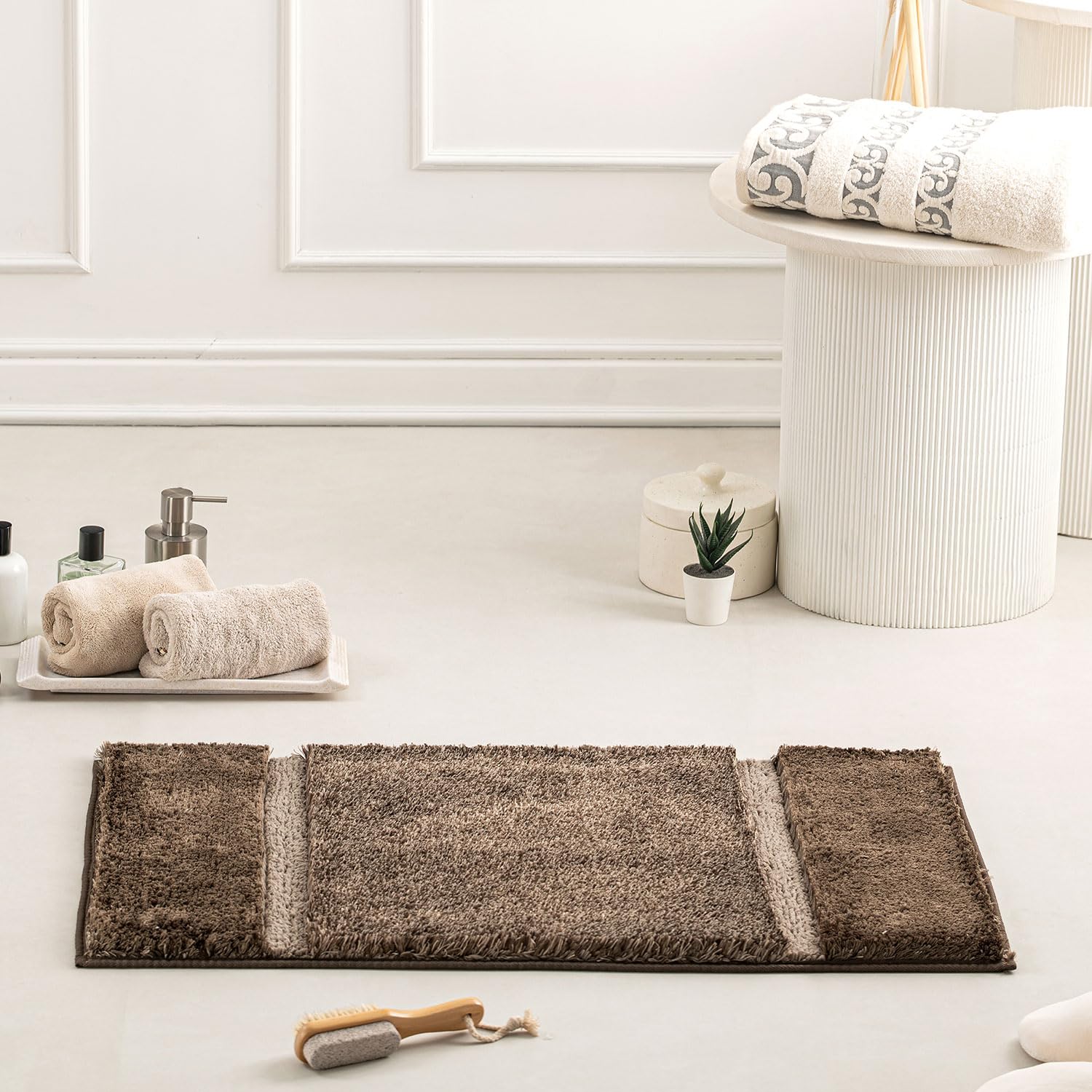 Spread Spain Lamb Bathmats for Bathrooms & Home - Brown | Quick Drying & Highly Absorbent Bath Floor Mat | Dual Tone Design | Super Soft Anti-Slip & Washable Bath Room Mat - 50 x 80cm