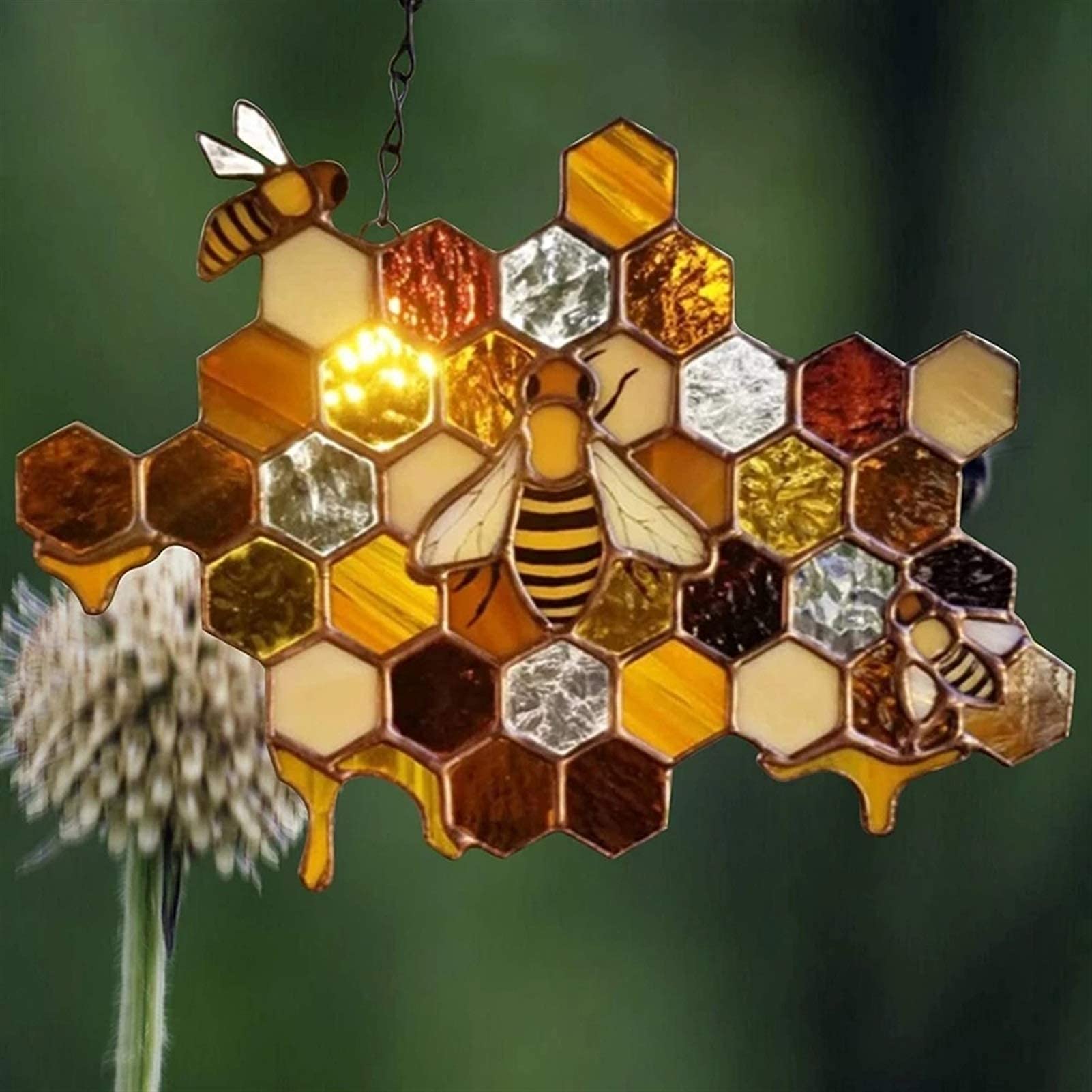 Décoration Murale Abeille En Fer Forgé - 19x13 Cm - Ornement De Jardin Suspendu, Ailes Vertes Réalistes - Pour Clôture, Mur Et Extérieur