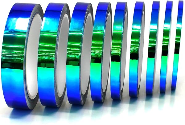 10 Meter Flip Flop Chrom Zierstreifen Basteln Effektfolie Hologramm Chameleon Auto Motorrad Modellbau Klebestreifen (FF4 Blau/Grün, 20mm Breite) - 2