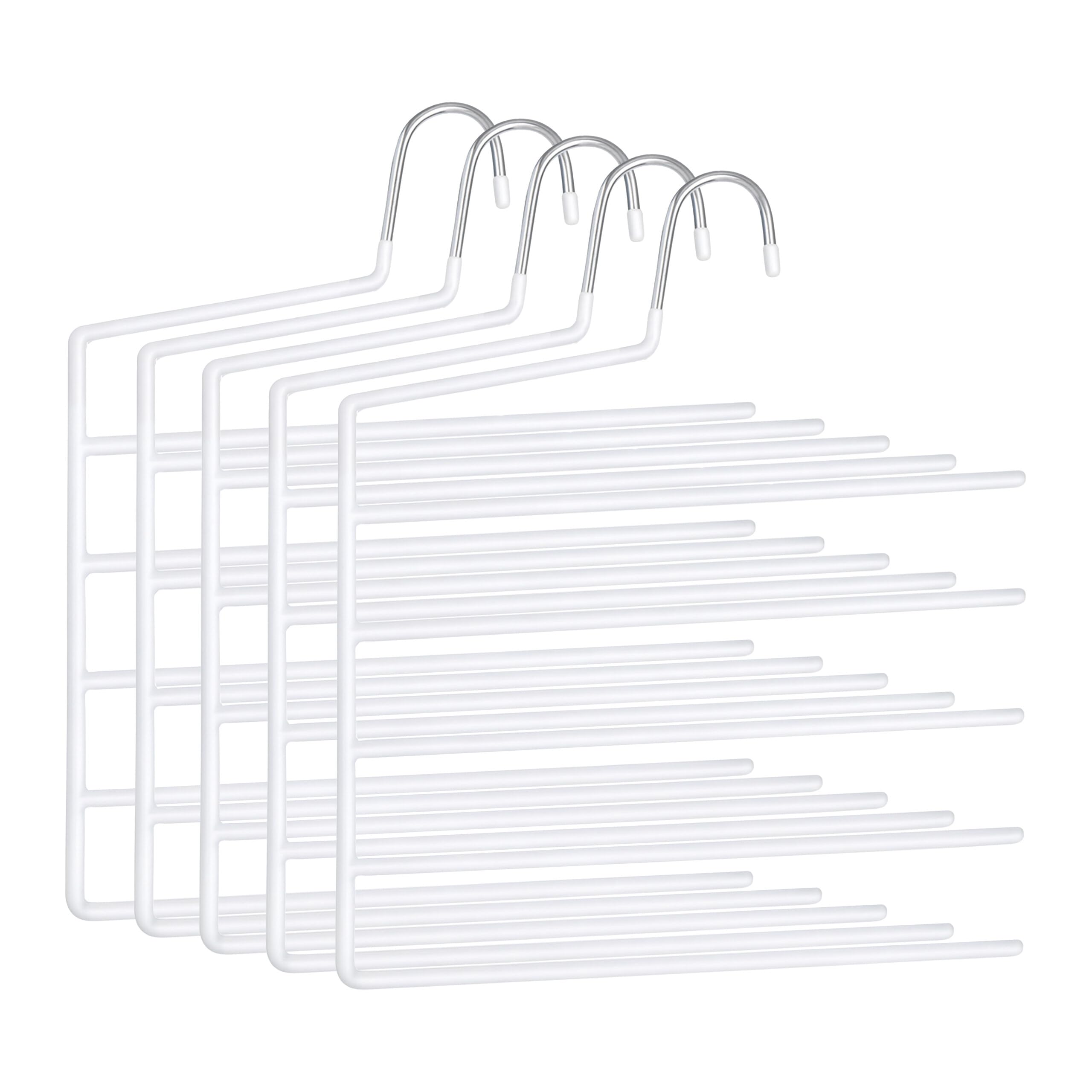 Relaxdays Multi Trouser Hangers, Set of 5, 5 Bars, Non-Slip, Space-Saving, HxW: 35 x 32 cm, Trouser Hangers, White