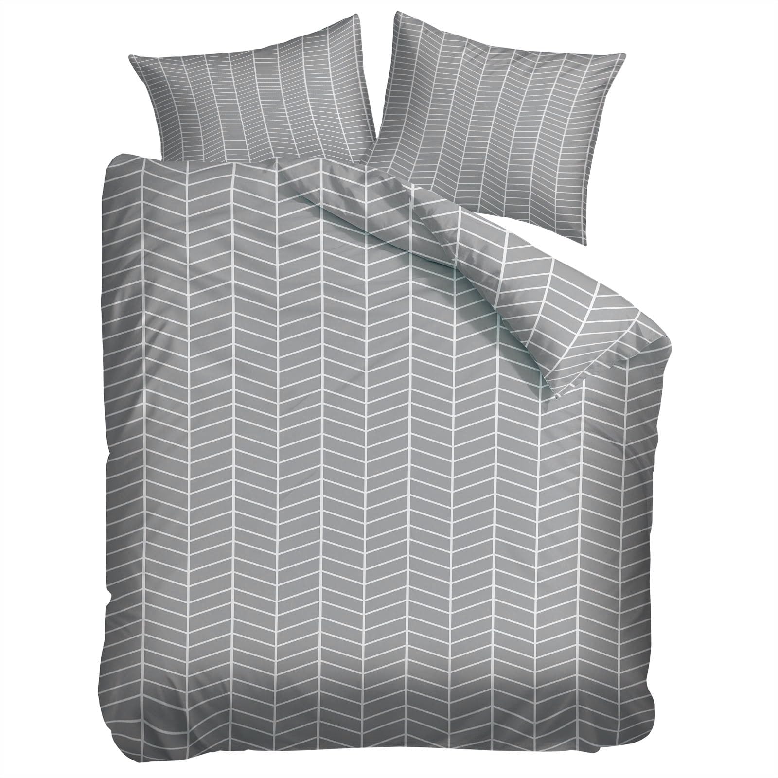 Graue Bettwäsche-Sets 180x200 cm Geometrisch Gestreift, Wendebettwäsche Weiche Mikrofaser Allergiker 3 Teilig Bettbezug mit Reißverschluss, Moderner Deckenbezug mit 2 Kissenbezügen 80x80 cm