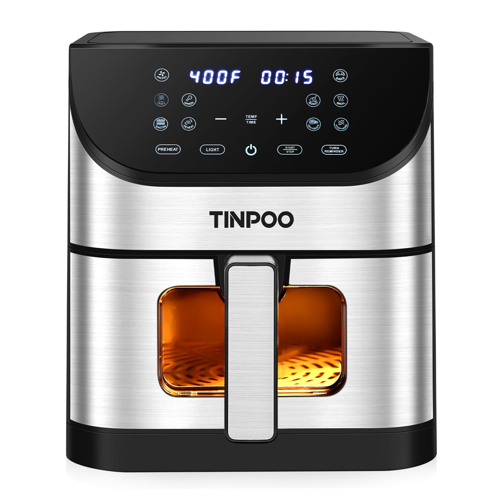 Air Fryer TINPOO 6.2 QT Oilless Large Capacity 1500W Oven Air Fryers Healthy Cooker with 10 Preset, Visual Cooking Window, Non-Stick Basket