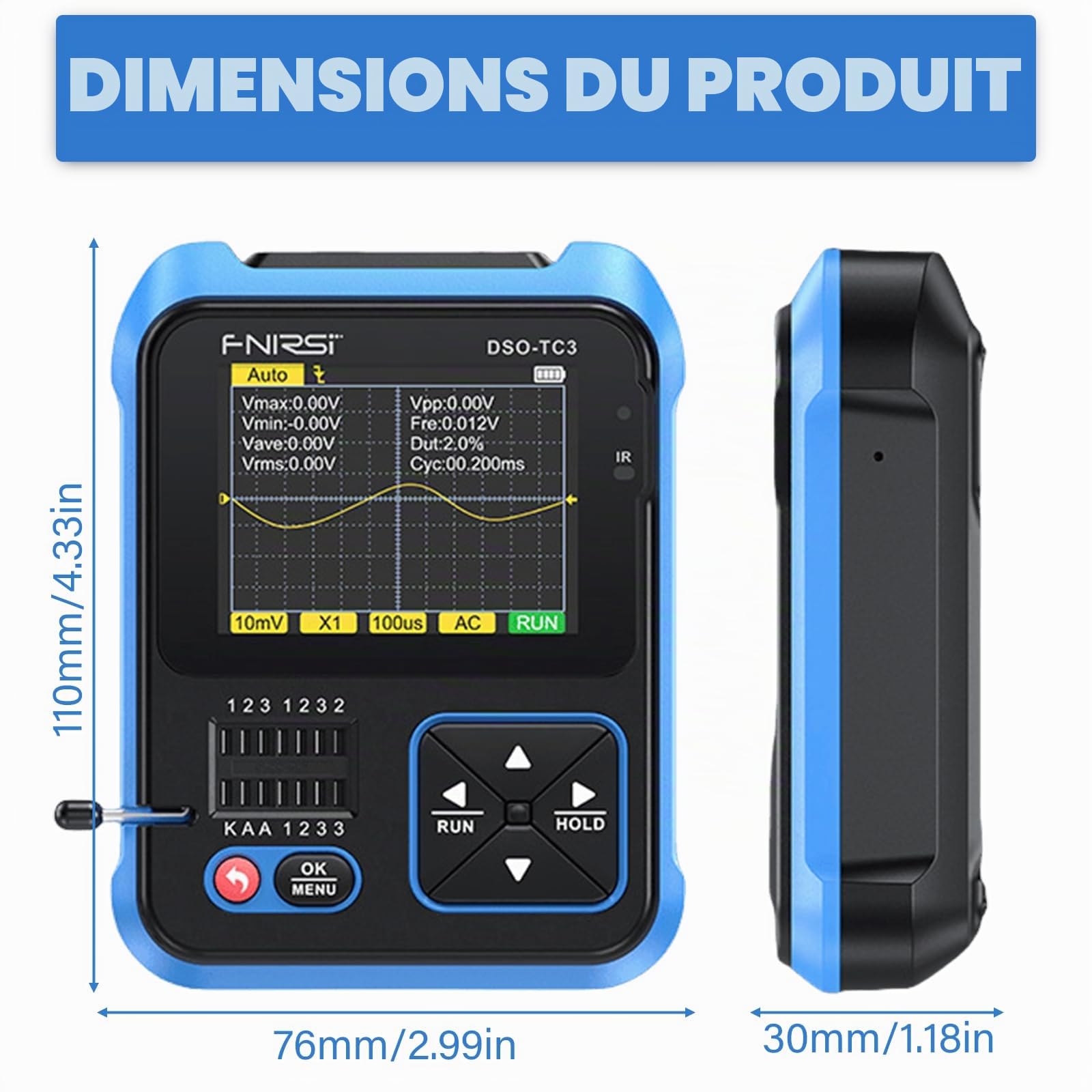DSO-TC3 - Oscilloscope numérique 3 en 1 - Multimètre portable - Testeur de transistors - Générateur de signal - Bande passante 500 kHz - Testeur de résistance LCR - Testeur de résistance LCR - Avec