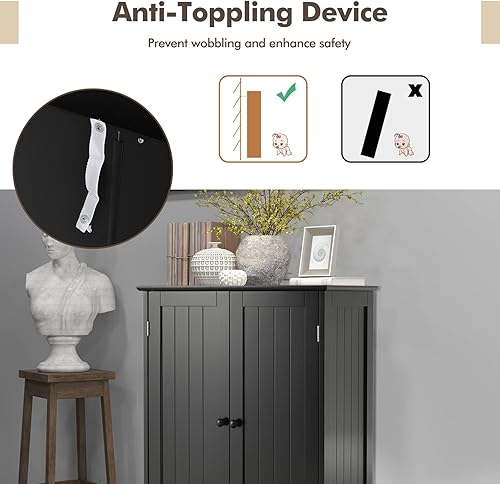 Miniatura 6 de GLACER Armario de suelo de baño armario de almacenamiento independiente de madera con puertas dobles adecuado para baño sala de estar dormitorio