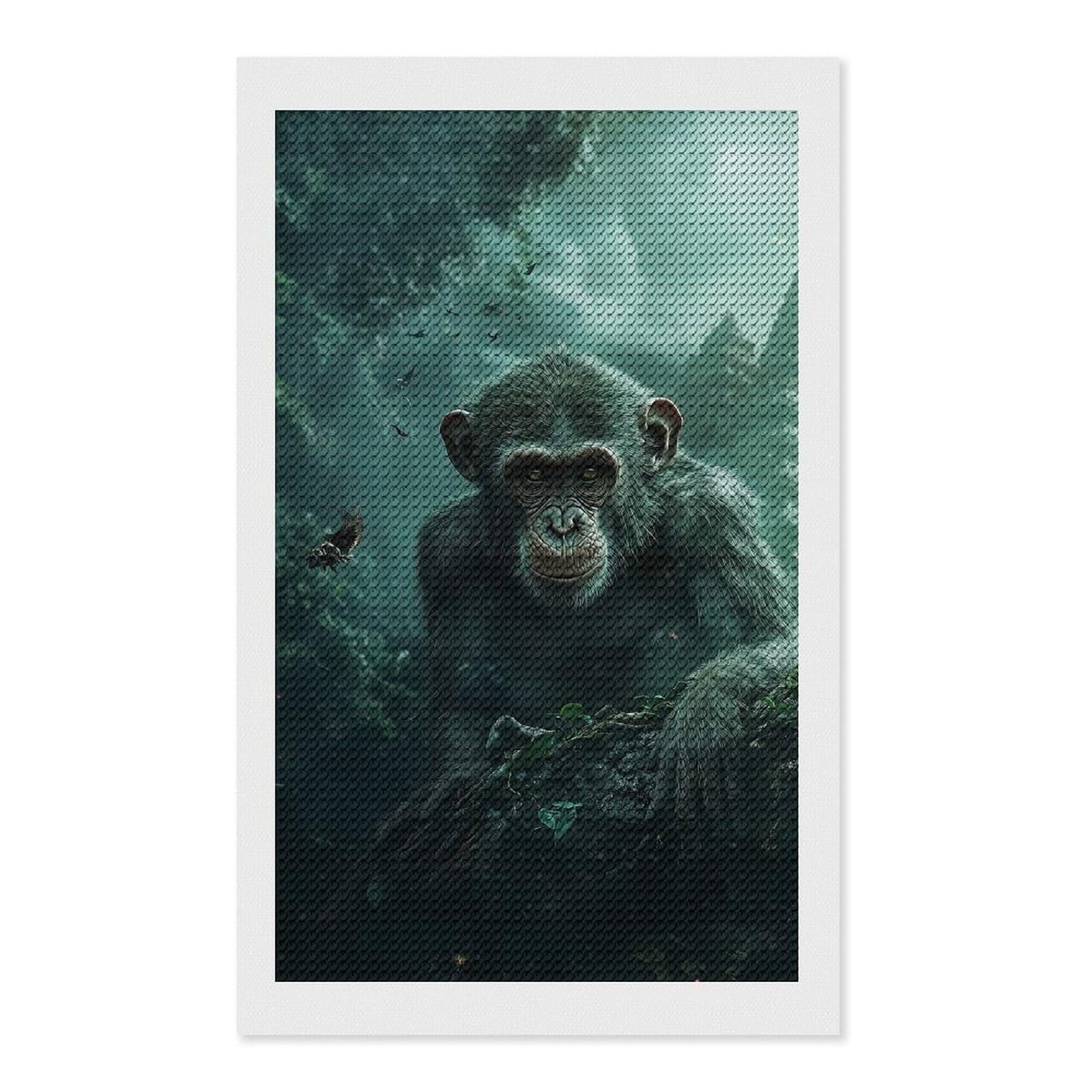 Junmoney Chimpanzee in Jungle Diamond Painting Canvas Set 12"x20", Boho Decor, for Craft Lovers, Easy Handmade Project, Holiday Gift Idea