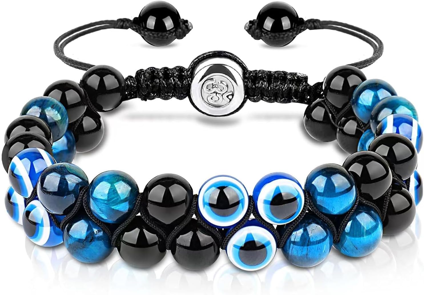 Evil Eye Bracelet for Men Women - Triple Protection Bracelet - Tiger Eye and Black Obsidian Chakra Energy Healing Bracelet - 8mm Beads Good Luck Prosperity and Happiness Crystal Jewelry Stone